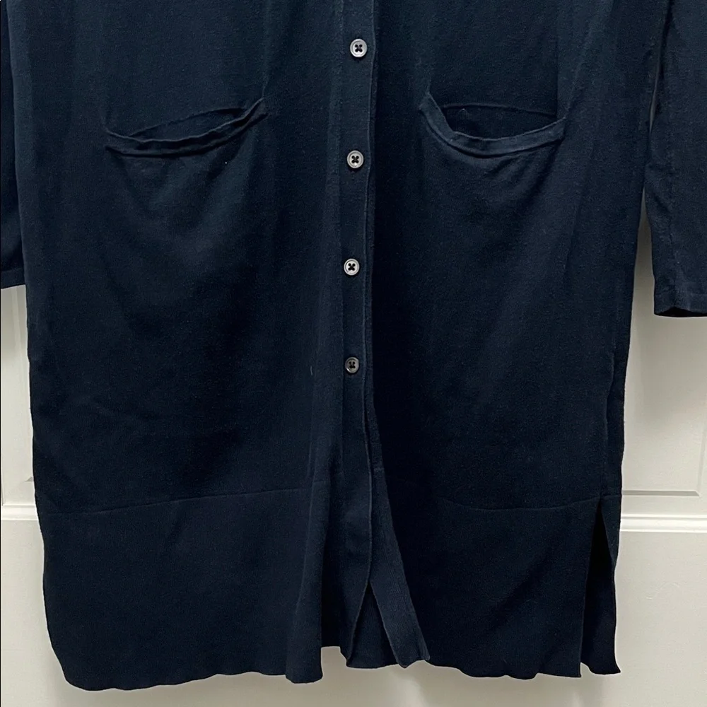 J. Jill 100% Cotton Long Line Duster Navy Blue Cardigan - Size L